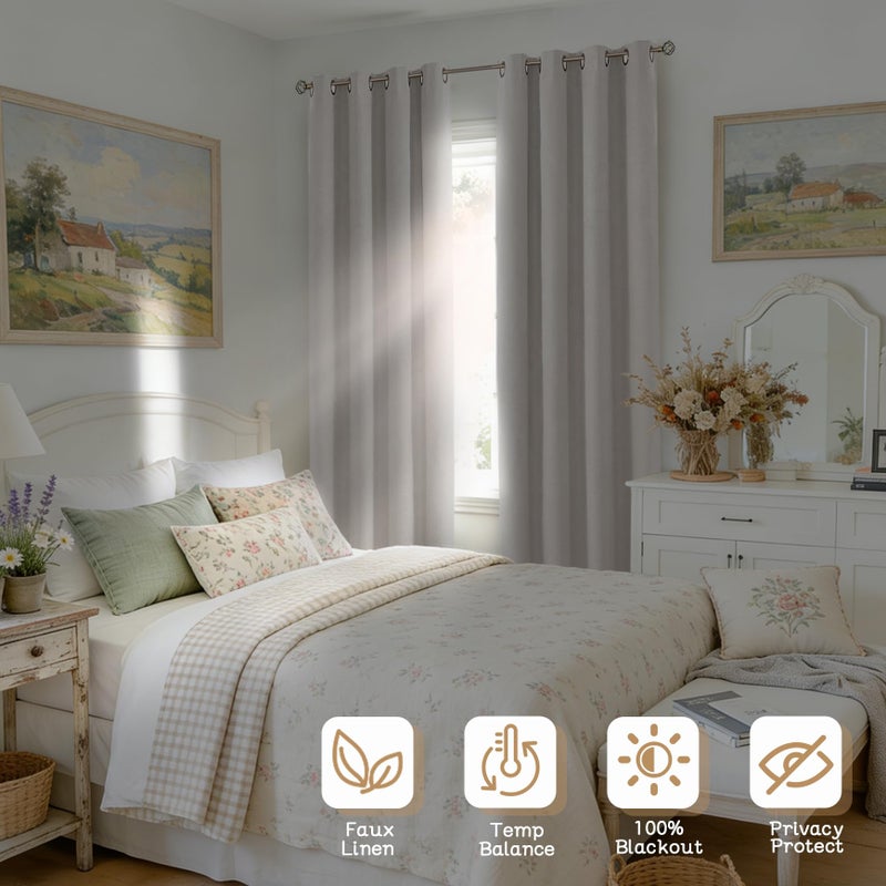 BGment Oatmeal Blackout Curtains for Living Room - 84 Inch Long Linen Textured Thermal Insulated Total Sun Blocking Bronze Grommet Window Drapes for Farmhouse, 2 Panels, 52 x 84 Inch - Image 2