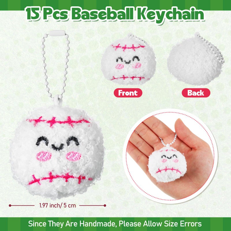 Simgoing 15 Pcs Baseball Keychain Gift Bulk Mini Plush Ball Prizes Funny Sports Players Team Party Favors Gifts for Group - Image 2
