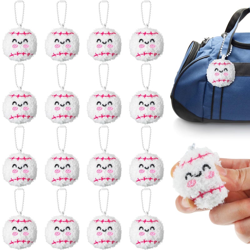 Simgoing 15 Pcs Baseball Keychain Gift Bulk Mini Plush Ball Prizes Funny Sports Players Team Party Favors Gifts for Group - Image 1