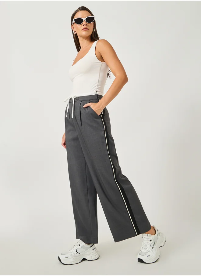 Styli Side Tape Double Boxer Waistband Wide Leg Tailored Pants