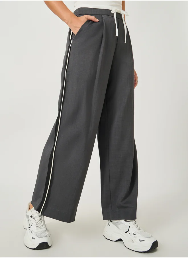 Styli Side Tape Double Boxer Waistband Wide Leg Tailored Pants