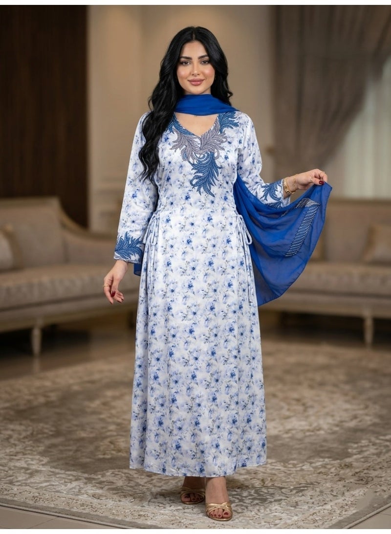 BHNS Ready-made embroidered abayas 2026 with embroidered headscarf, new Gulf-style abayas, two-piece elegant women's abayas for girls, trendy soft silk abayas, women's shirts for girls, Saudi, Kuwaiti, Emirati, abayas for Eid and special occasions, abayas for Eid and special occasions, luxurious abayas for special occasions, royal, suitable as gifts, Qarqee'an dress for women (jalabiyas - women's shirts) - Image 2