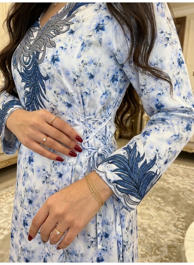 BHNS Ready-made embroidered abayas 2026 with embroidered headscarf, new Gulf-style abayas, two-piece elegant women's abayas for girls, trendy soft silk abayas, women's shirts for girls, Saudi, Kuwaiti, Emirati, abayas for Eid and special occasions, abayas for Eid and special occasions, luxurious abayas for special occasions, royal, suitable as gifts, Qarqee'an dress for women (jalabiyas - women's shirts) - Image 1