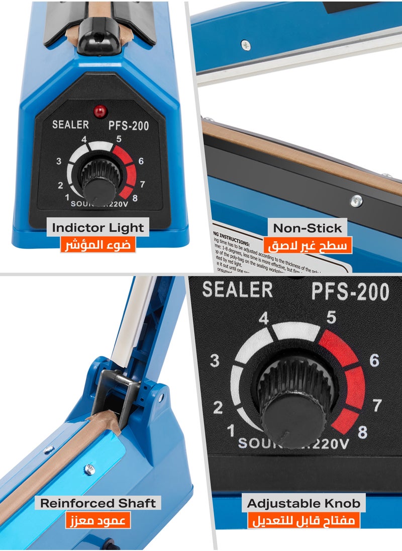 BMB tools - Electric Impulse Sealer Machine with BS Plug - 200mm, 300W - Manual Bags Sealing Machine with 8 Adjustable Temperature Levels for Quick Heating - Ideal for Plastic PP, PE Bags, Pouches, Food Packaging, and Small Business Use - Image 1