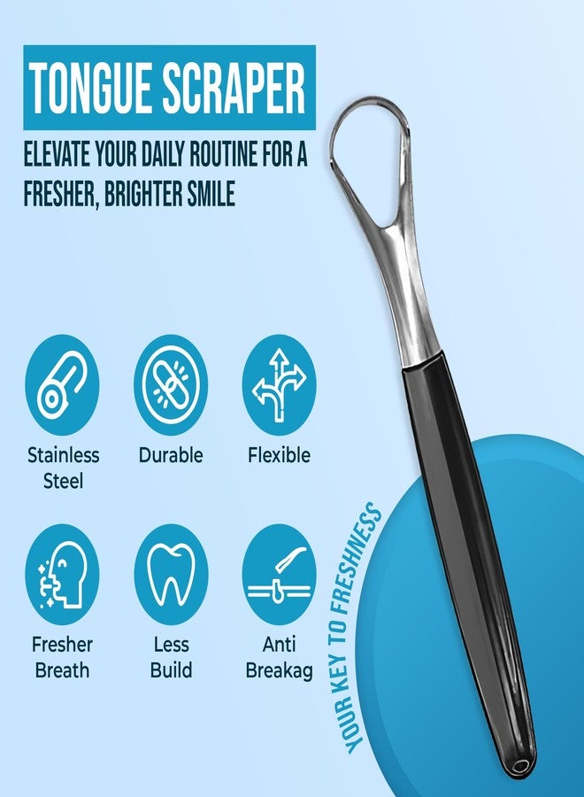 AARAM Stainless Steel Tongue Cleaner for Men, Women and Kids | Tongue Scraper for Fresh Breath, Improved Taste Sense & Oral Hygiene | Prevent Bad Breath, Medical Grade (Pack of 1 - Black) - Image 2