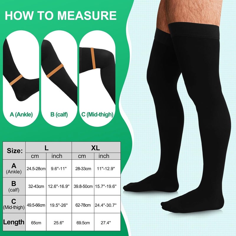 Supervitae 2 Pairs Thigh High Compression Socks for Men & Women 30-40 mmHg Extra Firm Compression Stockings Closed Toe 30-40 mmHg Thigh High Socks for Swelling Edema Men and Women/Black - Image 4