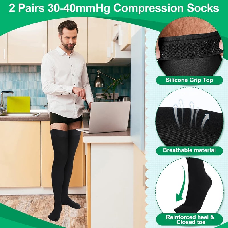 Supervitae 2 Pairs Thigh High Compression Socks for Men & Women 30-40 mmHg Extra Firm Compression Stockings Closed Toe 30-40 mmHg Thigh High Socks for Swelling Edema Men and Women/Black - Image 5