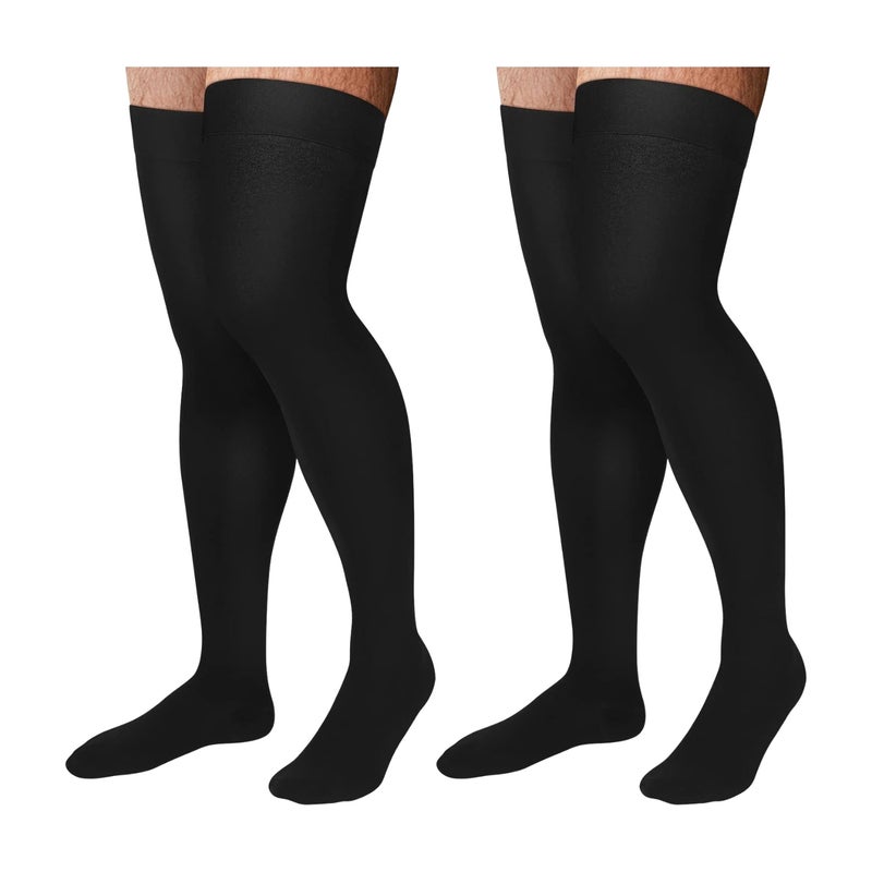 Supervitae 2 Pairs Thigh High Compression Socks for Men & Women 30-40 mmHg Extra Firm Compression Stockings Closed Toe 30-40 mmHg Thigh High Socks for Swelling Edema Men and Women/Black - Image 1