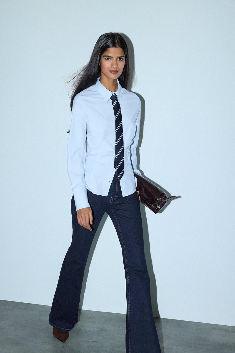 DeFacto Blue Woman Slim Fit Shirt Collar Poplin Long Sleeve Shirt Casual - Image 3