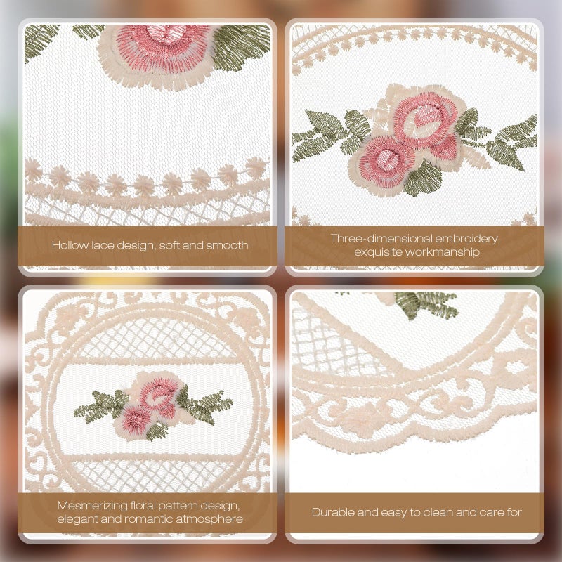 Mindsoft 12 Pcs Lace Placemats and Lace Coasters Vintage French Style Cloth Doilies Crochet Coasters Embroidered Doilies Cup Mat for Glass Table Dressers Wedding Party Decoration (Beige) - Image 3