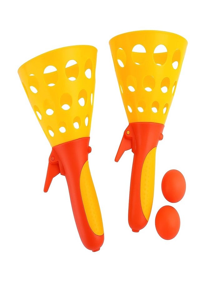 HARSHIV Click & Catch Twin Ball Game for Kids | Pop & Catch Toy Set with 2 Launchers & 2 Balls | Indoor & Outdoor Sports Toy | Age 3+ (Multiple Colors) (Yellow) - Image 1