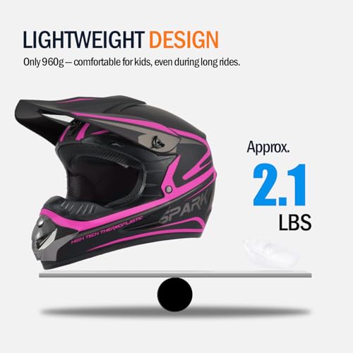 TTMiku Youth Kids Dirt Bike Helmet Motocross ATV Dirtbike BMX MX Go-Kart 4-Wheeler Quad Offroad Motorcycle Helmet Goggles Gloves Mask DOT Certified, Pink, Small - Image 5