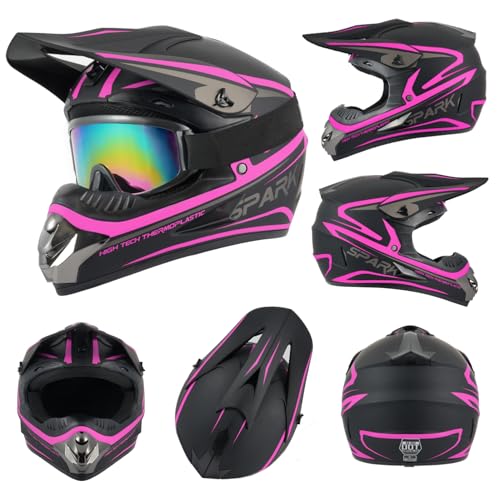 TTMiku Youth Kids Dirt Bike Helmet Motocross ATV Dirtbike BMX MX Go-Kart 4-Wheeler Quad Offroad Motorcycle Helmet Goggles Gloves Mask DOT Certified, Pink, Small - Image 3