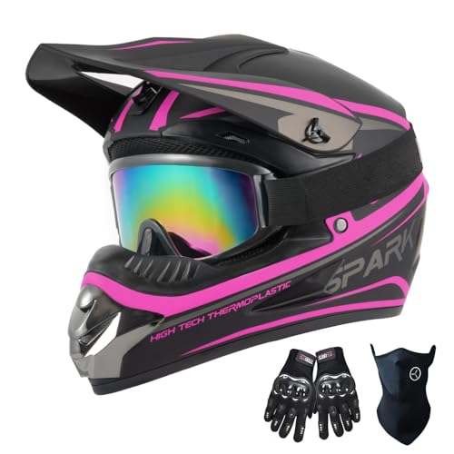 TTMiku Youth Kids Dirt Bike Helmet Motocross ATV Dirtbike BMX MX Go-Kart 4-Wheeler Quad Offroad Motorcycle Helmet Goggles Gloves Mask DOT Certified, Pink, Small - Image 1
