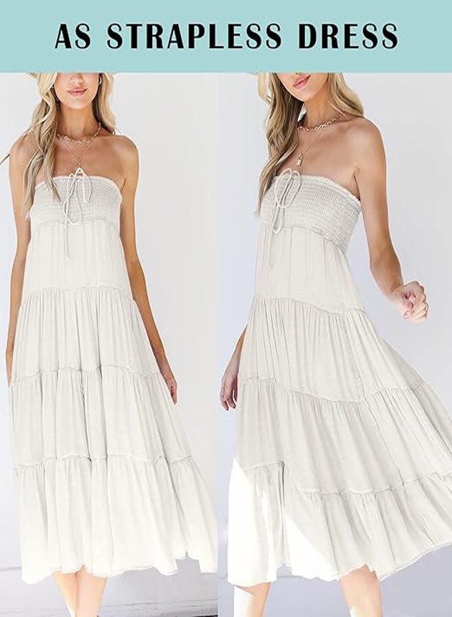 general Women Summer Elastic High Waist Boho Maxi Skirt Casual Drawstring A Line Long Skirt - Image 4