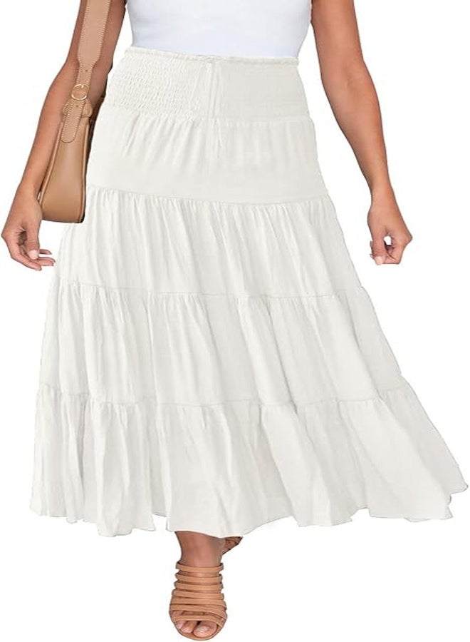 general Women Summer Elastic High Waist Boho Maxi Skirt Casual Drawstring A Line Long Skirt - Image 1