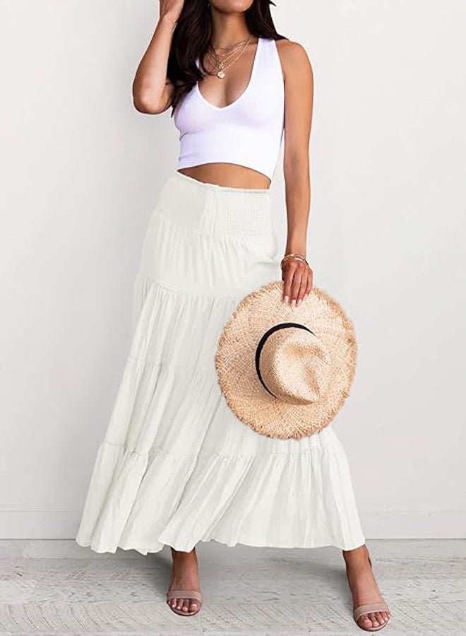 general Women Summer Elastic High Waist Boho Maxi Skirt Casual Drawstring A Line Long Skirt - Image 2