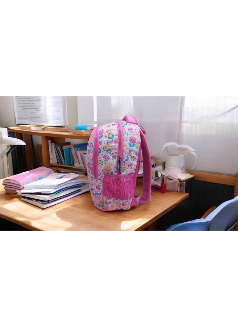 GENC DIJITAL BASKI GENC DIGITAL PRINTING Pink Smiling Flower Face Patterned School Bag and Lunch Box (With Mascot Keychain Gift)  - Image 3