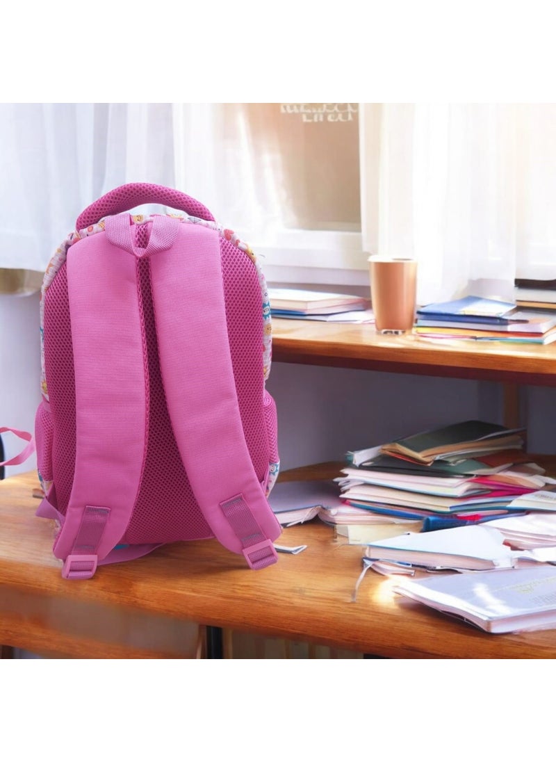 GENC DIJITAL BASKI GENC DIGITAL PRINTING Pink Smiling Flower Face Patterned School Bag and Lunch Box (With Mascot Keychain Gift)  - Image 4
