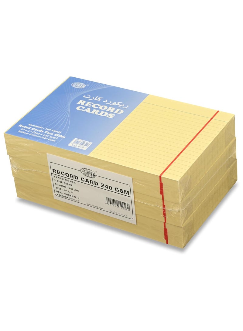 FIS® Ruled Record Cards or Index Cards, Size:8"x5" Inches (203x127mm), Two Sides Single Ruled, 240gsm, 100 Sheets Per Packet, Packet of 3 Pieces, Yellow Color-FSIC85YL-3 - Image 4