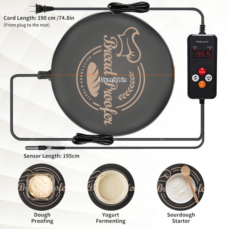 ANCENIC Bread Proofing Mat with Digital Temperature Control & Timer, UL Certified & Safe 12"x12" Heating Pad for Dough Rising, Sourdough Starter, Yogurt, Kombucha- Baking Supplies for Home Bakers - Image 2