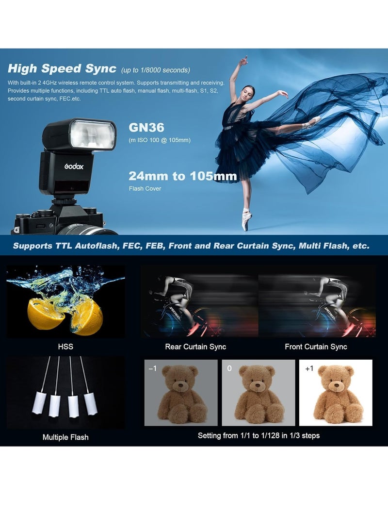 Godox TT350N Speedlite Camera Flash for Nikon 2.4G Wireless X System 1/8000s TTL HSS Mini 2500mAh Lithium Battery 0.1~2.2s Recycle Time Gehörena D800 D700 D7100 D7000 D5200  - Image 5