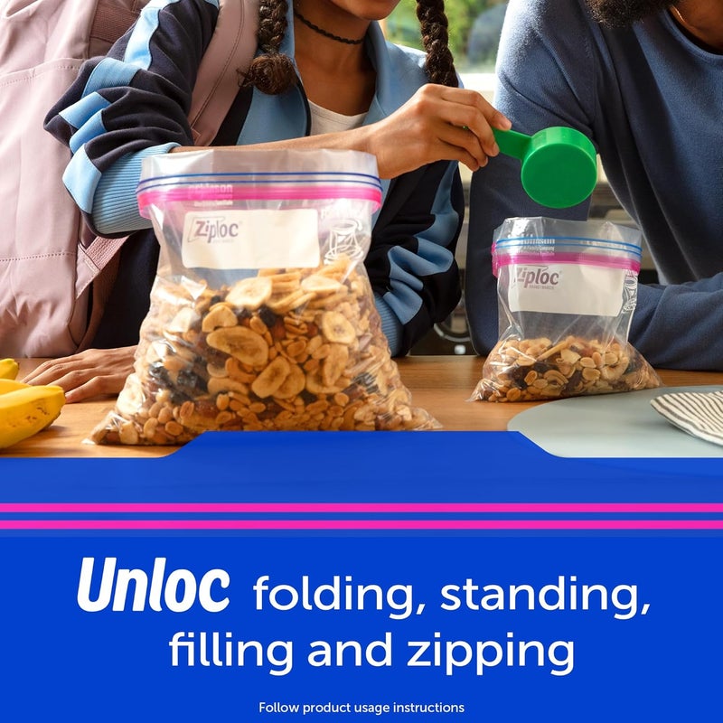 Ziploc أكياس تخزين الطعام زيبلوك بحجم ربع بتصميم يبقى مفتوح مع قاعدة قائمة سهلة التعبئة 100 قطعة - Image 4