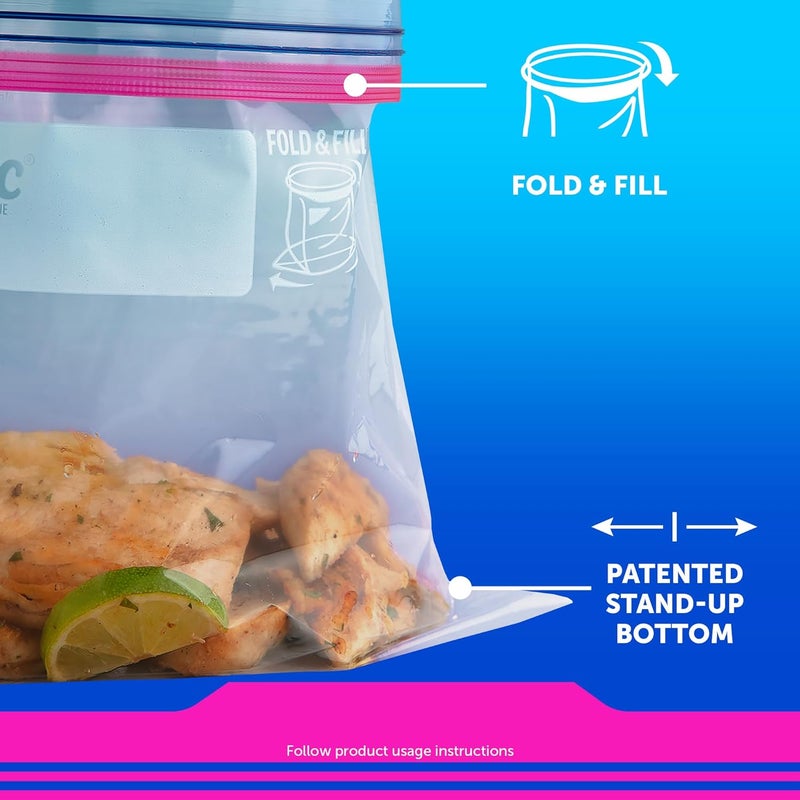 Ziploc أكياس تخزين الطعام زيبلوك بحجم ربع بتصميم يبقى مفتوح مع قاعدة قائمة سهلة التعبئة 100 قطعة - Image 2
