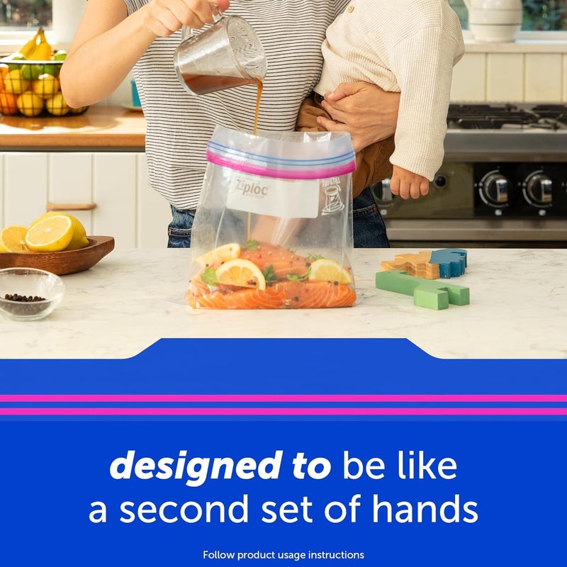 Ziploc أكياس تخزين الطعام زيبلوك بحجم ربع بتصميم يبقى مفتوح مع قاعدة قائمة سهلة التعبئة 100 قطعة - Image 3