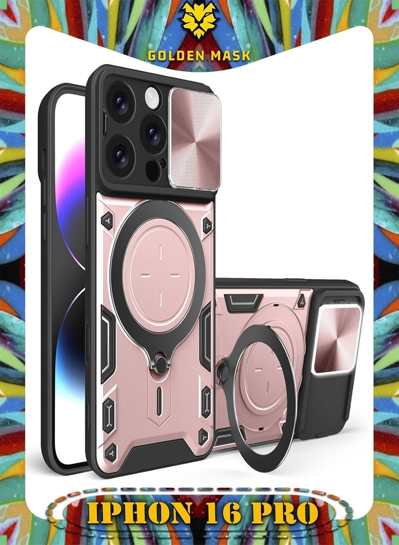 GOLDEN MASK GOLDEN MASK For iPhone 16 Pro Armored Camera Shield Cover Camera Lend Protection, Built-in 360° (Rose Gold)