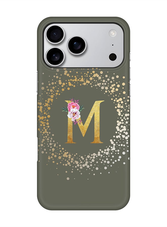 Stylizedd For iPhone 17 Pro Max,Case, [Compatible with MagSafe] Magnetic cover Slim fit Protection Matte, - Custom Monogram Floral - M  (Olive Green )