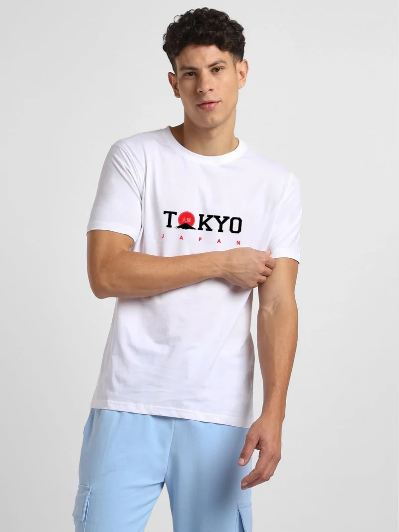 نوبيرو Men's White Graphic Print T-Shirt