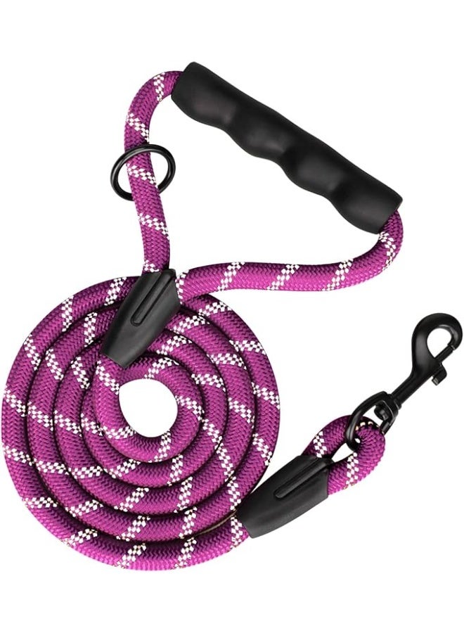 طوق كلب PHOEPET 5 أقدام عاكس مع مقبض مطاطي مبطن ثقيل، خالي من التشابك 360° للكلاب الصغيرة والمتوسطة والكبيرة (بنفسجي) - Image 1
