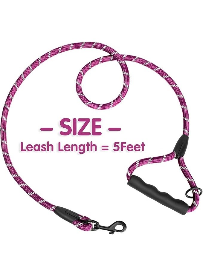 طوق كلب PHOEPET 5 أقدام عاكس مع مقبض مطاطي مبطن ثقيل، خالي من التشابك 360° للكلاب الصغيرة والمتوسطة والكبيرة (بنفسجي) - Image 3