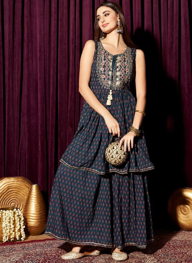 Indo Street Floral Printed Pure Cotton Kurta With Sharara For Women