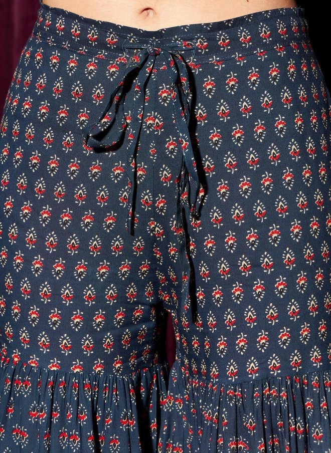 Indo Street Floral Printed Pure Cotton Kurta With Sharara For Women - Image 3
