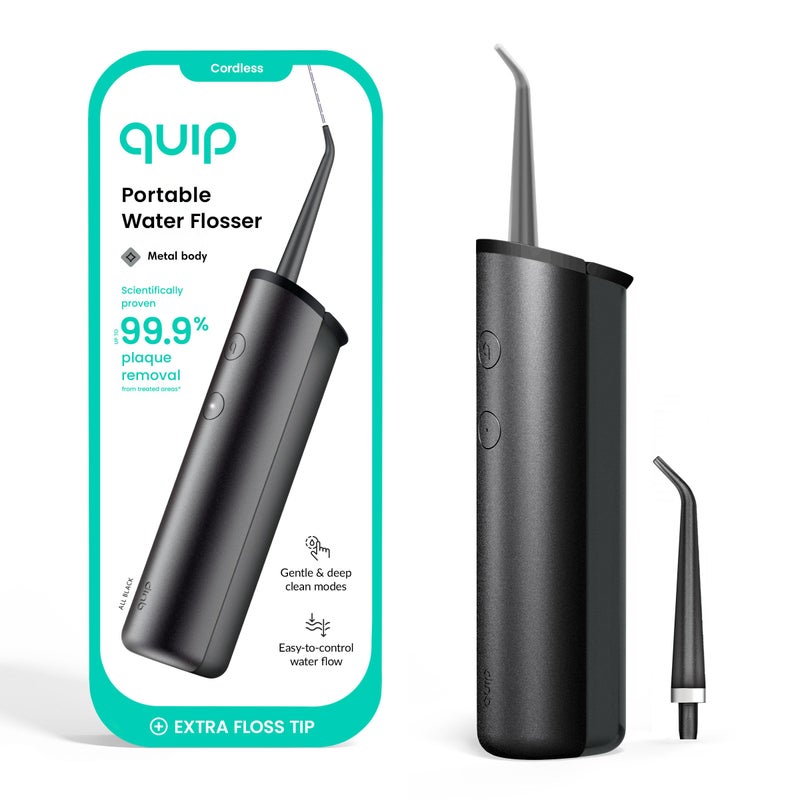quip Water Flosser with Replacement Tip Cordless Water Flosser with Adjustable Pressure Teeth Cleaner Pick with 360 Degree Rotating Replaceable Tip Rechargeable Water Dental Pick AllBlack