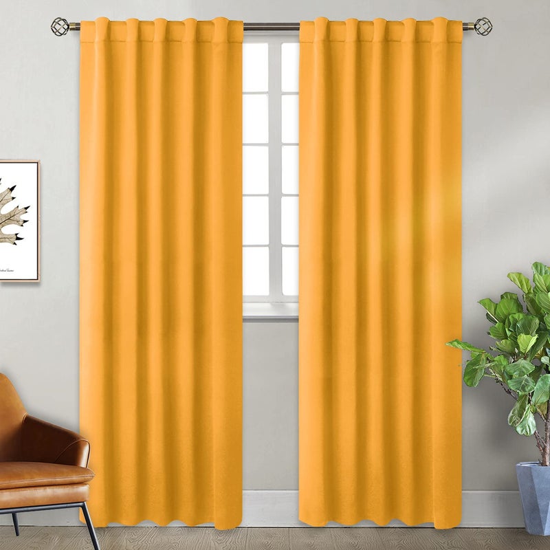 BGment Rod Pocket and Back Tab Blackout Curtains for Bedroom  Thermal Insulated Room Darkening Curtains for Living Room 2 Window Curtain Panels 42 x 84 Inch Mustard Yellow