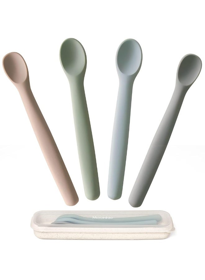 Moonkie Silicone Baby Spoons Set of 4, Two Sizes Feeding Spoon for First Stage 4+ Months, Baby Utensils with Case, Toddler Led Weaning Spoons, Bendable, Chewproof & Boil-proof - Image 1