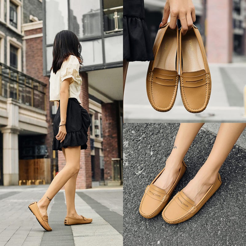 Artisure Women's Classic Handsewn Brown Genuine Leather Penny Loafers Driving Moccasins Casual Boat Shoes Slip On Fashion Office Comfort Flats 6 M US SKS-1221ZON060-1 - Image 3