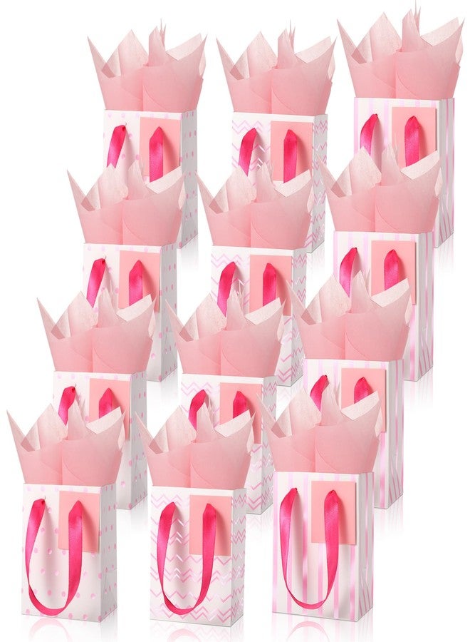 Tenare 12 Pcs Small Gift Bags Mini Metallic Paper Bags with Handle Tag and Tissue, Wrap Bag for Birthday Wedding Christmas Holiday Baby Shower (Baby Pink,4 x 2.75 x 4.5 Inch) - Image 1