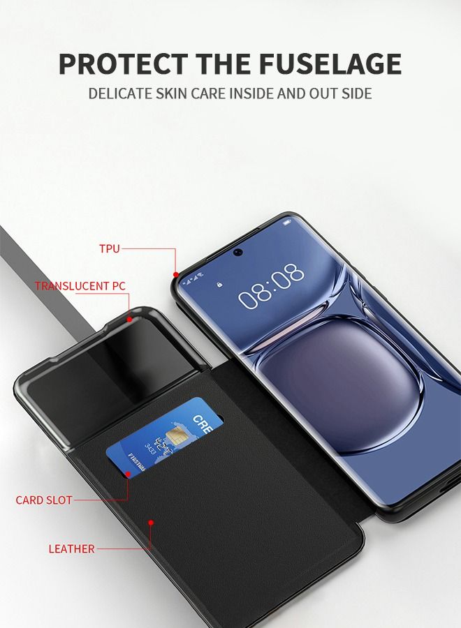 GROIC For iPhone14 Pro 6.1 Inch Phone Case, Leather Case with Card Holder and Window, Magnetic Flip Cover, Half Window Stand Phone Case Black - Image 4