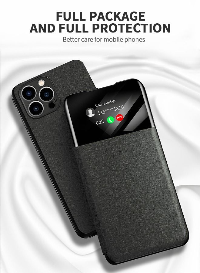 GROIC For iPhone14 Pro 6.1 Inch Phone Case, Leather Case with Card Holder and Window, Magnetic Flip Cover, Half Window Stand Phone Case Black - Image 3