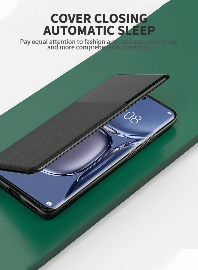 GROIC For iPhone14 Pro 6.1 Inch Phone Case, Leather Case with Card Holder and Window, Magnetic Flip Cover, Half Window Stand Phone Case Black - Image 5