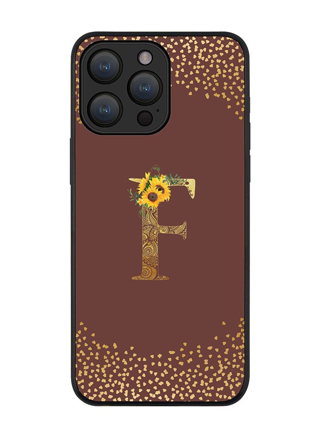 Stylizedd Cover for iPhone 15 Pro Max Case Rugged Black Slim fit Flexible Protective Cover Custom Monogram Initial Letter Floral Pattern Alphabet - F (Brown) - Image 1