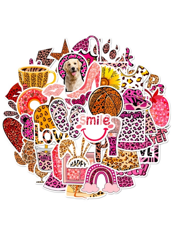 NIBEMINENT 50 Pcs Pink Leopard Pattern Deco Kit Waterproof Stickers, High Definition Printing Bright Colors, Suitable for Laptop Skateboard Luggage Water Bottle Guitar DIY - Image 2
