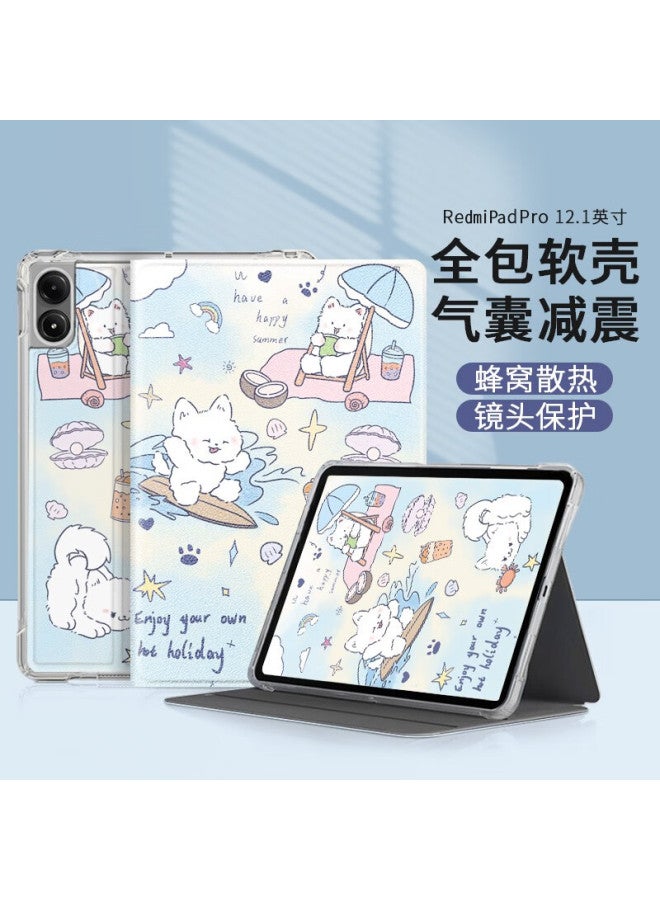 Qiaojiejie Compatible With Xiaomi Redmipad Pro Protective Case Model, 12.1-inch Xiaomi Redmi Tablet Protective Cover, Cartoon Cute Full Coverage Silicone Shockproof Smart Sleep/wake Functio