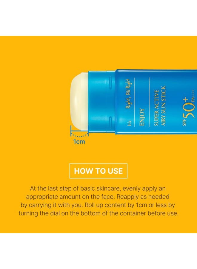 Enjoy Super Active Airy Sun Stick SPF50+ PA++++ 0.53oz (15g) | Strong UV Protection Anytime, Anywhere Air-light, Clear | Korean Skincare
