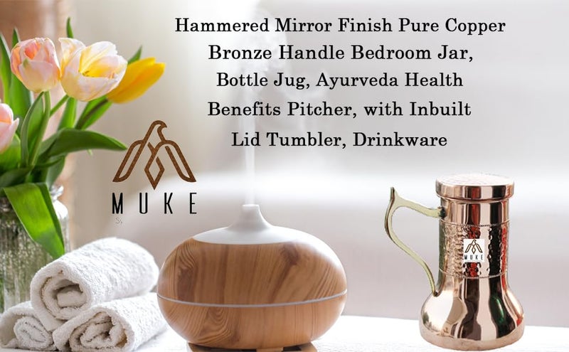 MUKE Vintage Copper Hammered Design Lily Pot with Brass Handle Pitcher with Inbuit Lid Glass Lily Pot - Image 2