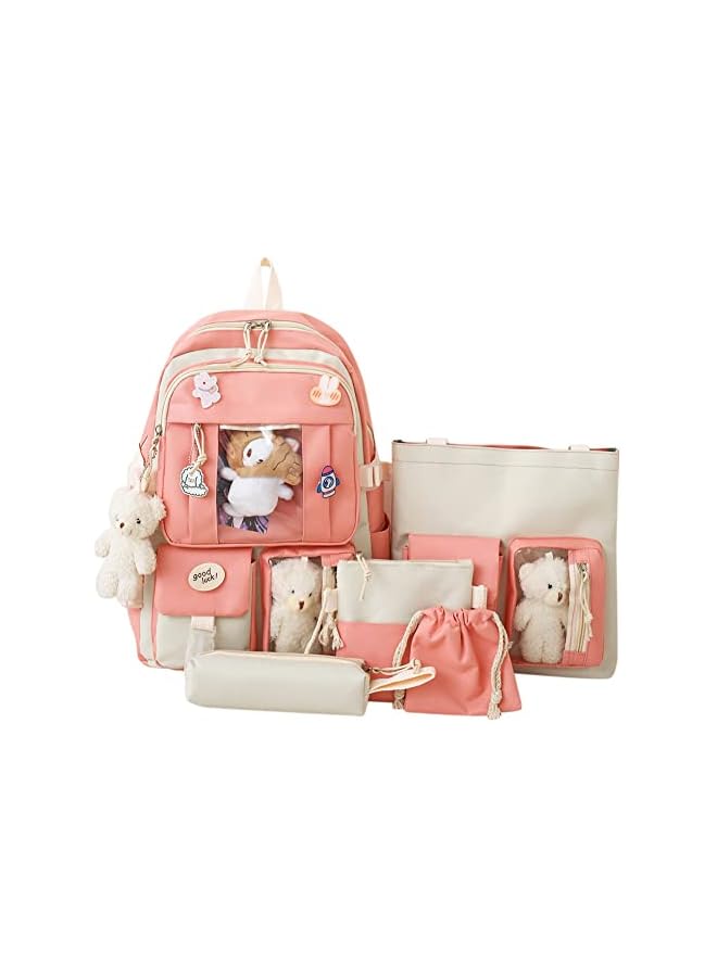 jaexest Kawaii Backpack with Pendants & Pins â€“ 5-Piece Cute Rucksack Set | Aesthetic School & Travel Daypack for Women & Teen Girls â€“ Lightweight Casual Bag - Image 1